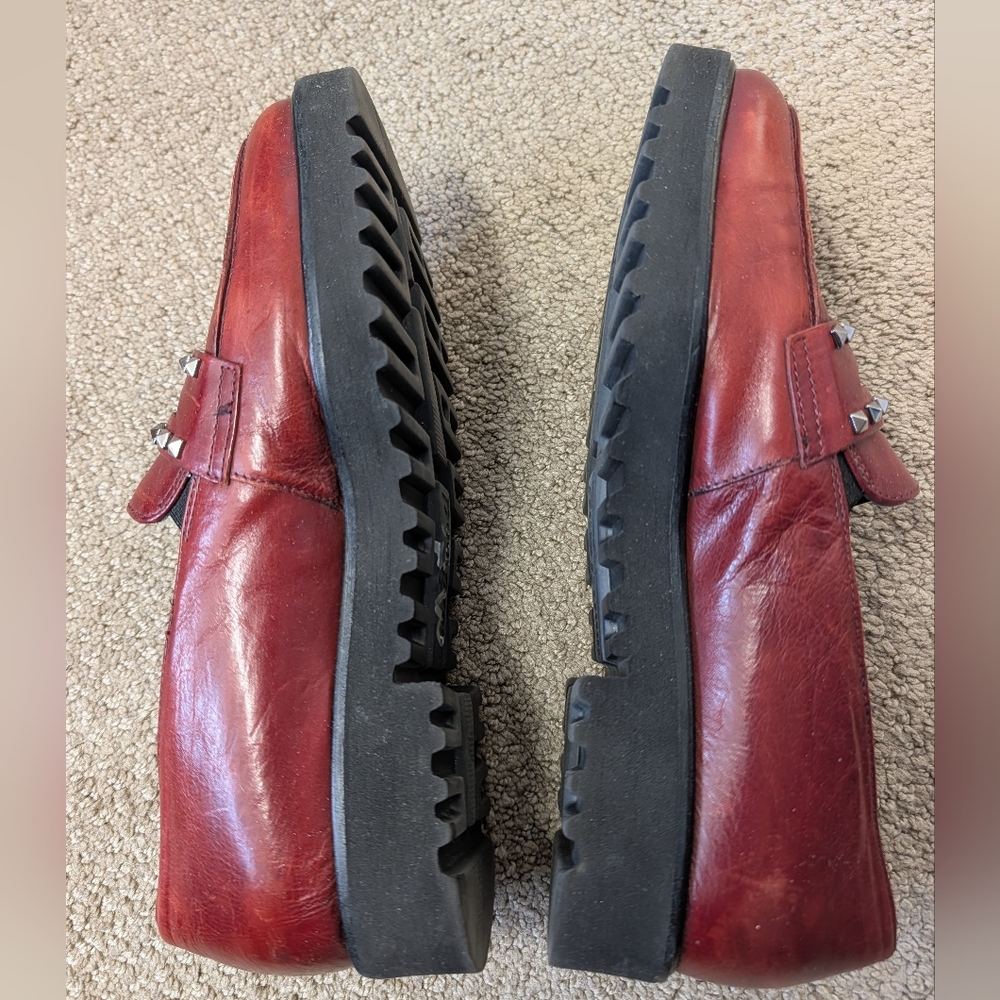 Vintage Paul Green Burgundy Red Leather Studded Chunky Loafers Women Size 7.5 - Picture 4 of 8